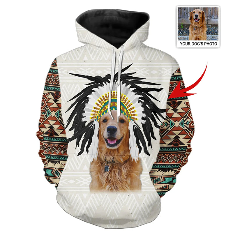 Funny Custom Dog Wearing a Tribal Feather Headdress Hoodie FSD4778