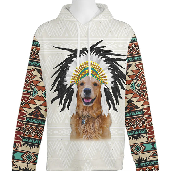 Funny Custom Dog Wearing a Tribal Feather Headdress Hoodie FSD4778