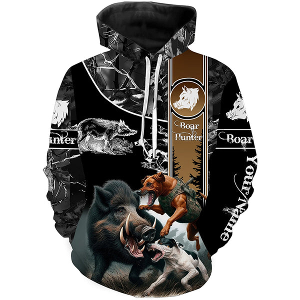 Wild Boar Hunting with Dogs Camo Custom Name Shirts, Boar hunting shirt, Gift for hunter FSD570