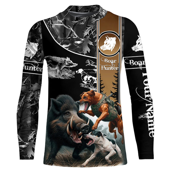 Wild Boar Hunting with Dogs Camo Custom Name Shirts, Boar hunting shirt, Gift for hunter FSD570