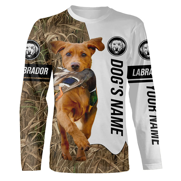 Duck Hunting with Fox Red Labrador Retriever Dog Custom Name Camo Full Printing Shirts, Hoodie FSD3509