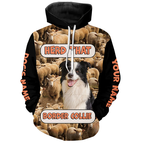Border Collie herding sheep Dog custom Name all over printing Shirts FSD4650