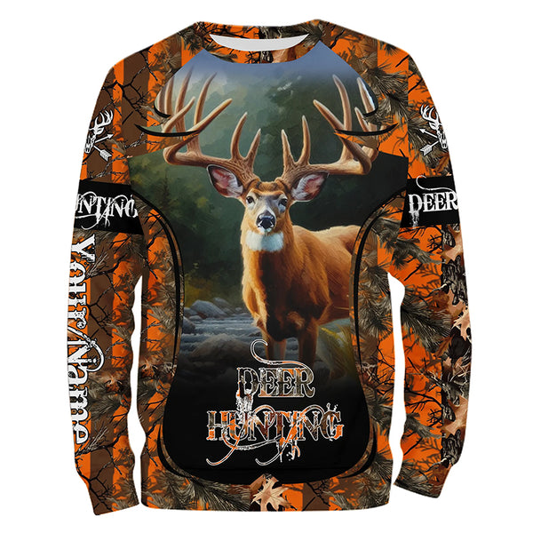 Whitetail Deer Hunting Orange camo custom Name all over print Shirts, Gift for hunters FSD2094