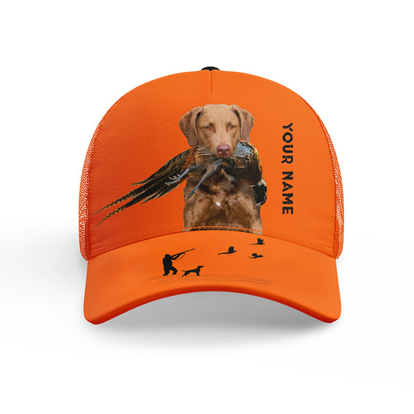 Hunting Dogs Pheasant Hunting Blaze Orange Custom Name Mesh Back Cap, Hunting Cap FSD4524