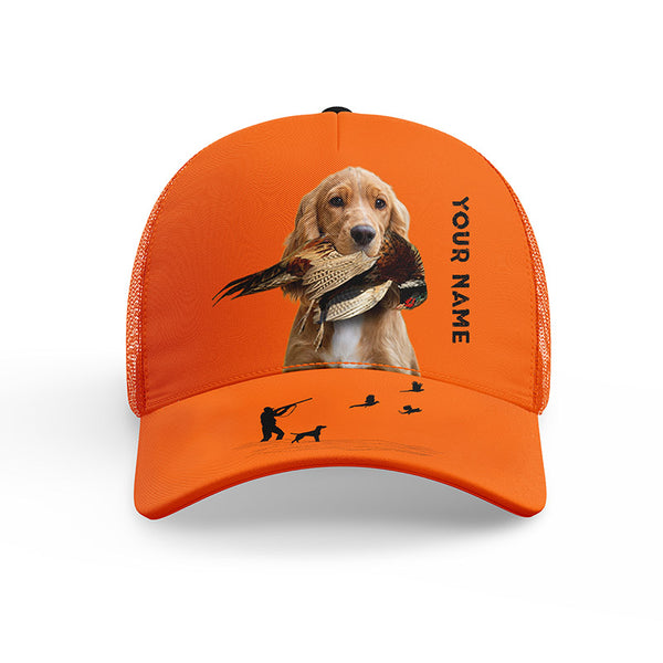 Hunting Dogs Pheasant Hunting Blaze Orange Custom Name Mesh Back Cap, Hunting Cap FSD4524