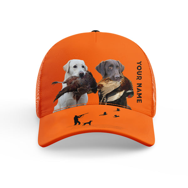 Hunting Dogs Pheasant Hunting Blaze Orange Custom Name Mesh Back Cap, Hunting Cap FSD4524