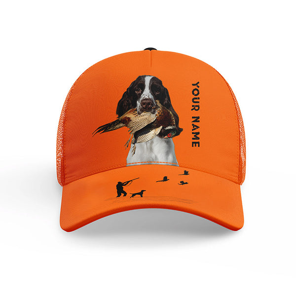 Hunting Dogs Pheasant Hunting Blaze Orange Custom Name Mesh Back Cap, Hunting Cap FSD4524
