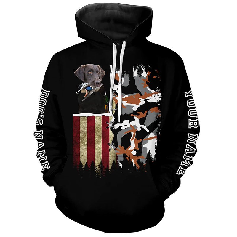 Chocolate Labrador Retriever Hunting Dog American flag Custom Name Shirts, Christmas Gifts for Hunters FSD4336