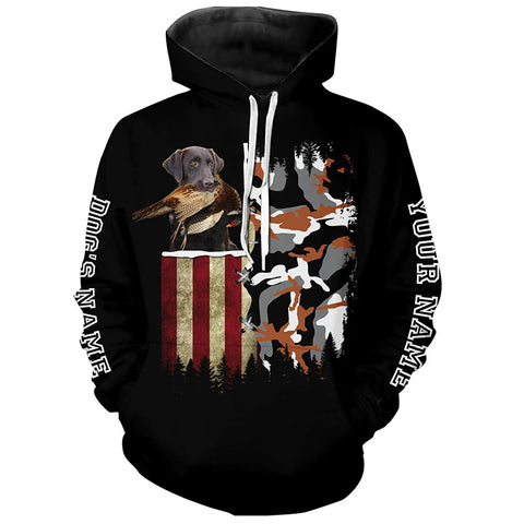 Chocolate Labrador Retriever Hunting Dog American flag Custom Name Shirts, Christmas Gifts for Hunters FSD4336