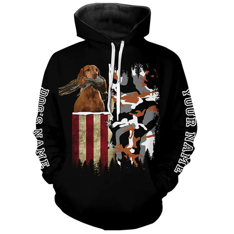 Vizsla Duck Pheasant Hunting Dog American flag Custom Name Shirts, Christmas Gifts for Hunters FSD4339
