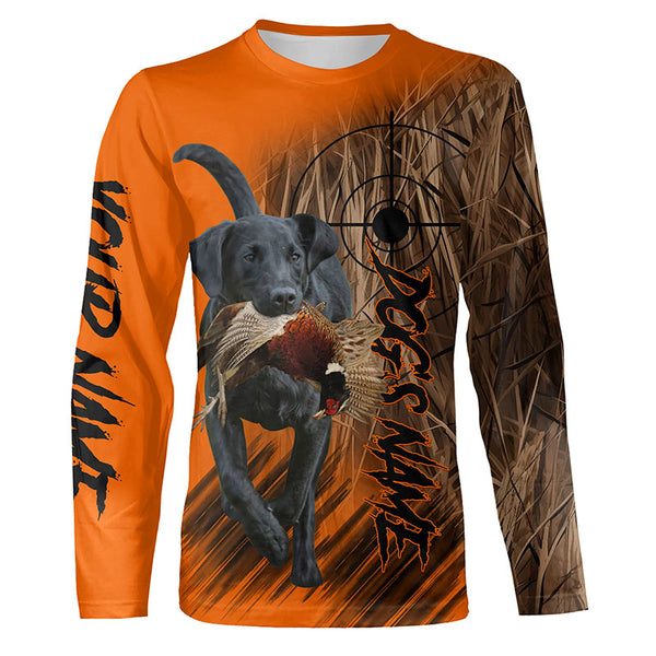 Black Labrador Retriever Pheasant Hunting Camo Orange Shirts, Personalized Upland Hunting Shirts FSD4550