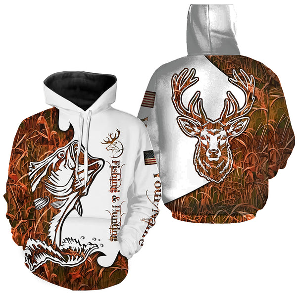 Fishing And Hunting Deer and Bass Camo All Over Printed Shirt, Hoodie, Long Sleeve - Personalized Gifts for Hunter Fisherman FSD2590