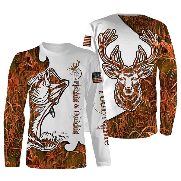 Fishing And Hunting Deer and Bass Camo All Over Printed Shirt, Hoodie, Long Sleeve - Personalized Gifts for Hunter Fisherman FSD2590