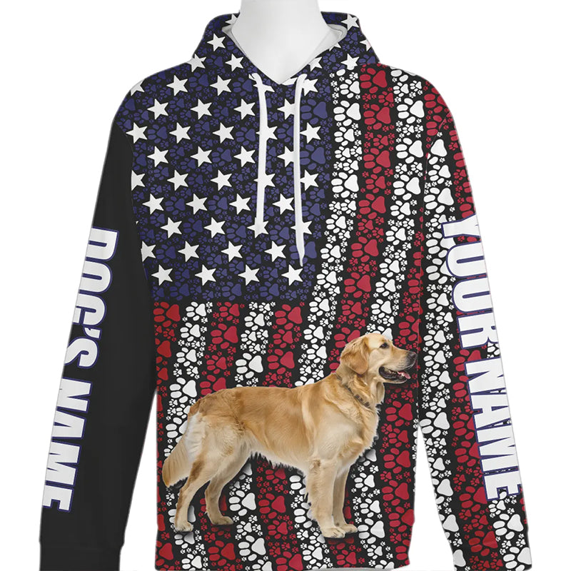 Patriotic Dog Paw American Flag Hoodie – Custom Dog Photo & Name FSD4783