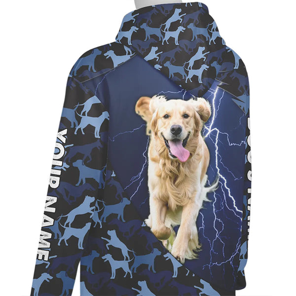 Custom Dog Photo Blue Camo Thunderstorm Hoodie for Dog Lovers FSD4785
