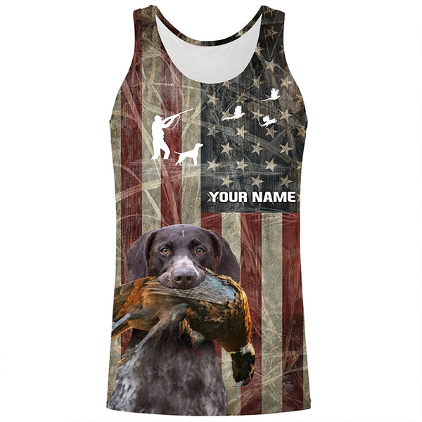 German Shorthaired Pointer dog Pheasant hunting Patriotic American flag custom Name all over print Shirts FSD4104