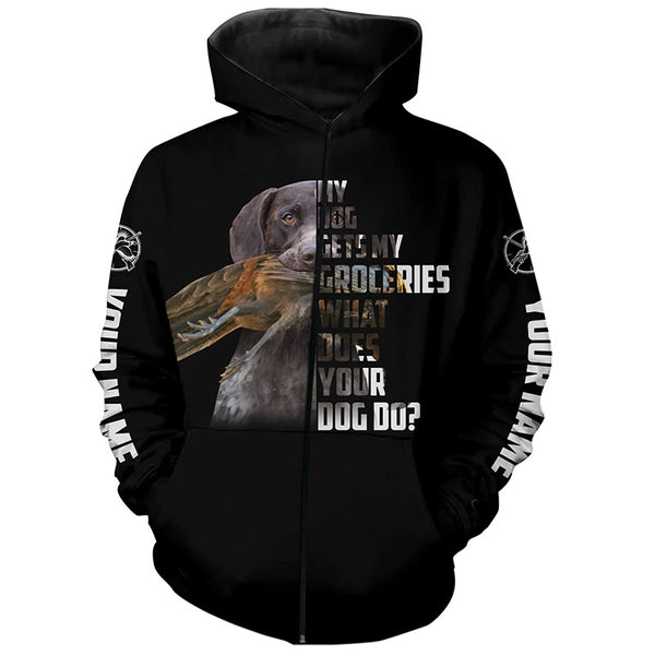 Funny Hunting Dog Shirts for Hunters "My dog gets my groceries, what does your dog do?" FSD4060