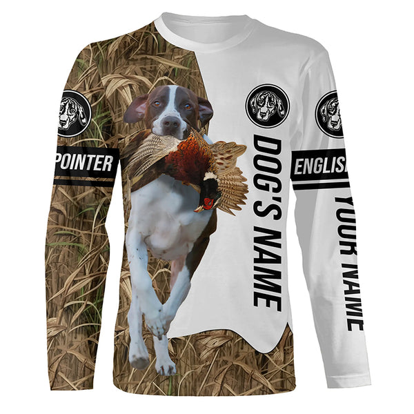 Pheasant Hunting with English Pointer Custom Name Camo Full Printing Shirts, Pointer hunting dog - FSD2760