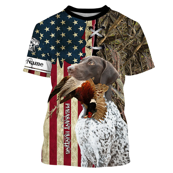 Pheasant Hunting With Dog German Shorthaired Pointer American Flag Full Printing Shirts, Hoodie FSD3090