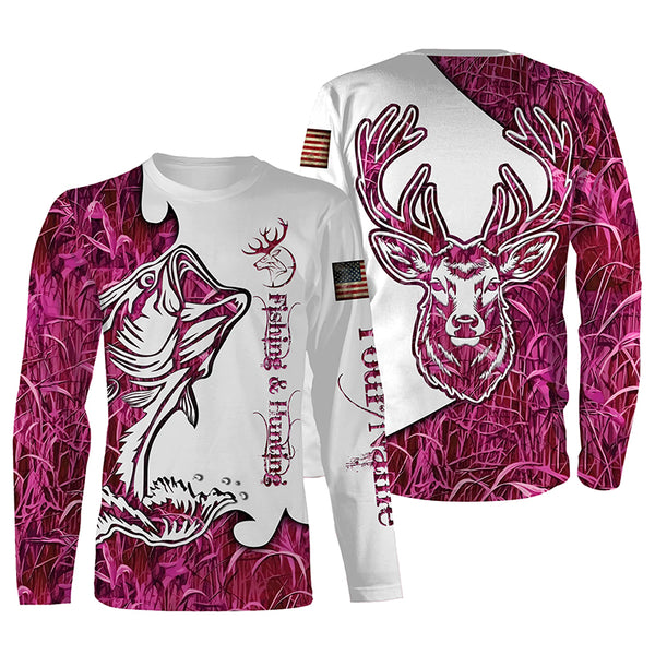 Fishing and Hunting Deer and Bass Pink camo all over print Shirt, Hoodie - Personalized Gift for women FSD3190