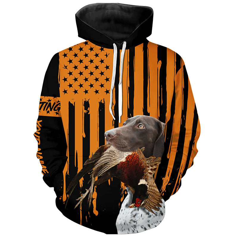 German Shorthaired Pointer Pheasant Hunting Dog Orange American flag Customized  Name Shirts FSD4473