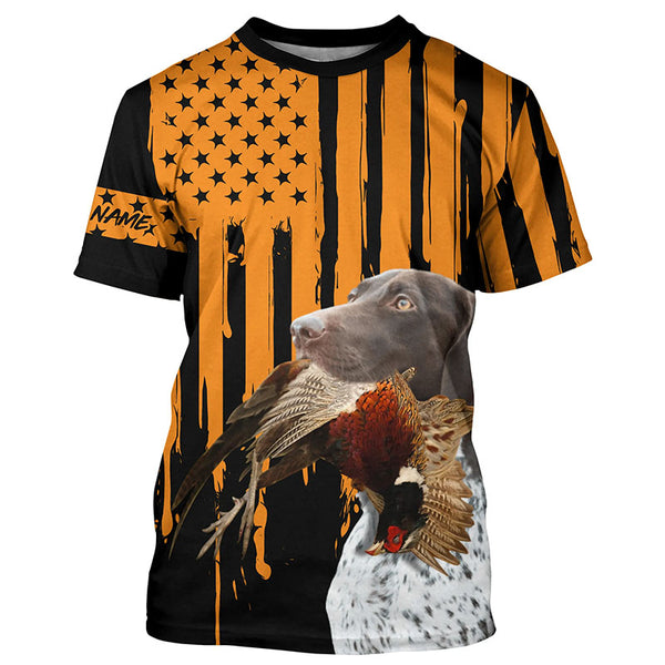 German Shorthaired Pointer Pheasant Hunting Dog Orange American flag Customized  Name Shirts FSD4473