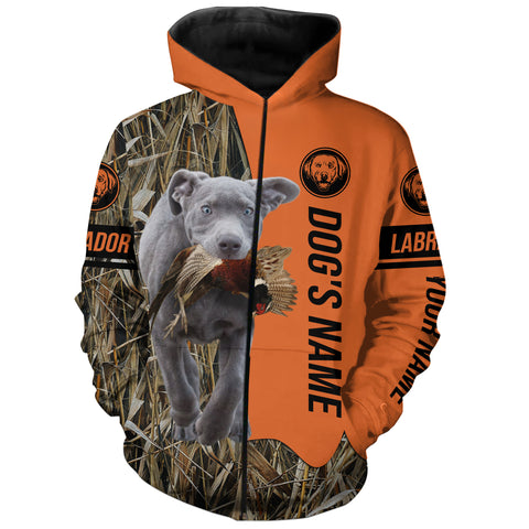 Silver Labrador Retriever Hunting Dog Customized Name Zip Up Hoodie Shirt FSD4140