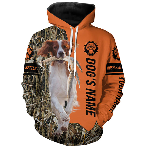 Irish Red and White Setter Hunting Dog Customized Name Shirts for Hunters, Hunting Gifts FSD4643