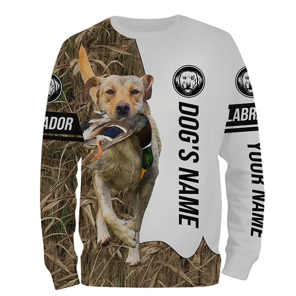 Duck Hunting with Yellow Labrador Retriever Dog Custom Name Camo Full Printing Shirts, Labrador Gundog Shirt - FSD2773