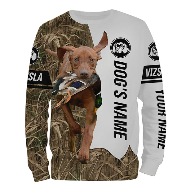 Duck Hunting with Vizsla Dog Custom Name Camo Full Printing Shirts, Gundog hunting Shirt - FSD2776