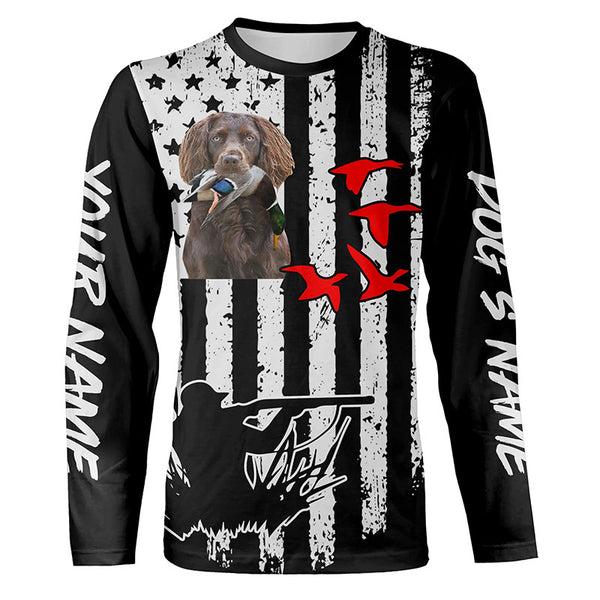 American Flag Duck Hunting with Dogs Custom Shirts, Duck Hunter Personalized Gifts FSD4527