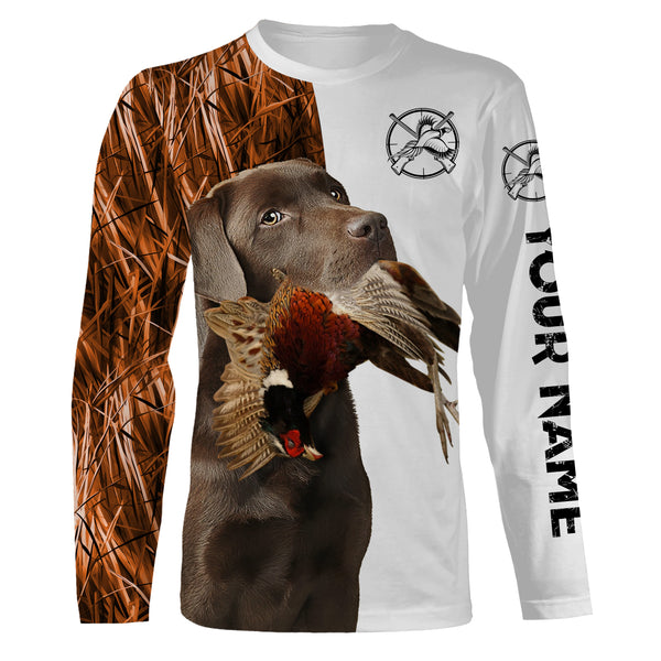 Beautiful Pheasant Hunting with Dogs Custom Name Long sleeve Shirts for Hunter FSD4451