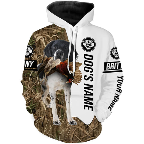 Pheasant Hunting with Brittany (black and white) Gun Dog Custom Name Camo Full Printing Shirts FSD3653