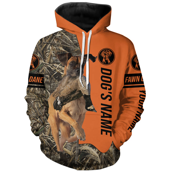 Cropped Fawn Great Dane Dog Duck Pheasant Hunting Customized Name Shirts for Hunters FSD4259