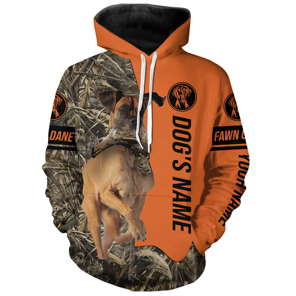 Cropped Fawn Great Dane Dog Duck Pheasant Hunting Customized Name Shirts for Hunters FSD4259