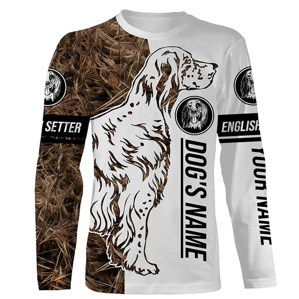English Setter Gun Dog Tattoo Camo Customized Name Shirt, Hoodie - Setter Hunting Dog, Duck Bird Hunting Gifts FSD2607