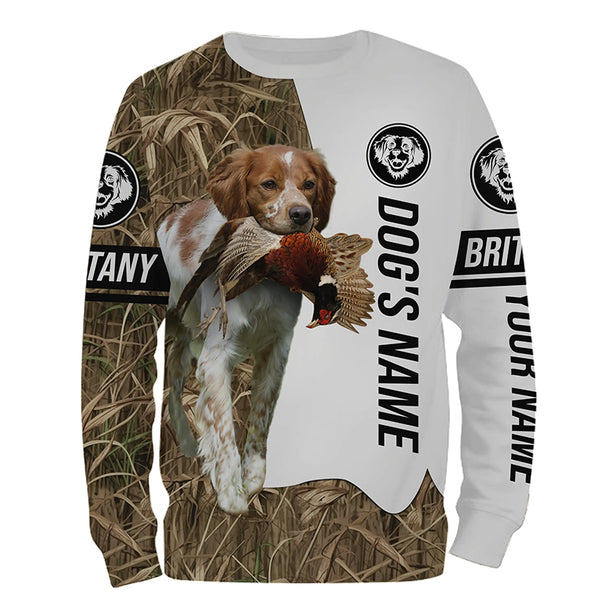 Pheasant Hunting with Brittany Gun Dog Custom Name Camo Full Printing Shirts, Personalized Hunting Gifts FSD2913
