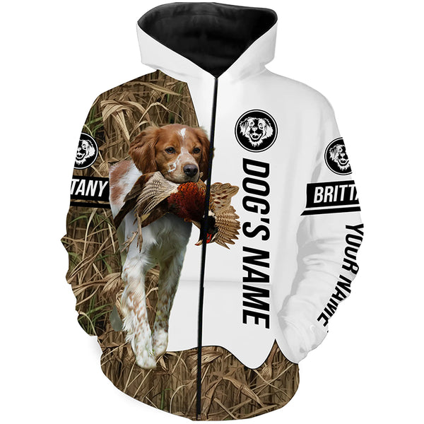 Pheasant Hunting with Brittany Gun Dog Custom Name Camo Full Printing Shirts, Personalized Hunting Gifts FSD2913