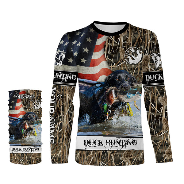 Duck Hunting American Flag Waterfowl Camo Custom Name Full Printing Shirts - Patriotic Duck Hunting Gifts FSD2915