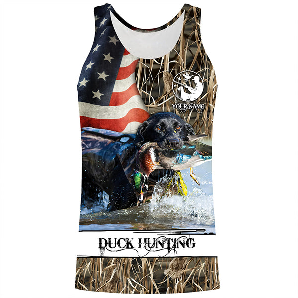 Duck Hunting American Flag Waterfowl Camo Custom Name Full Printing Shirts - Patriotic Duck Hunting Gifts FSD2915