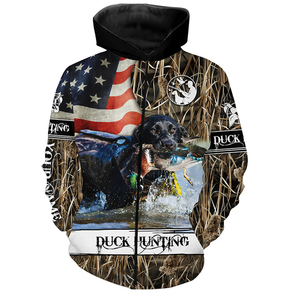 Duck Hunting American Flag Waterfowl Camo Custom Name Full Printing Shirts - Patriotic Duck Hunting Gifts FSD2915