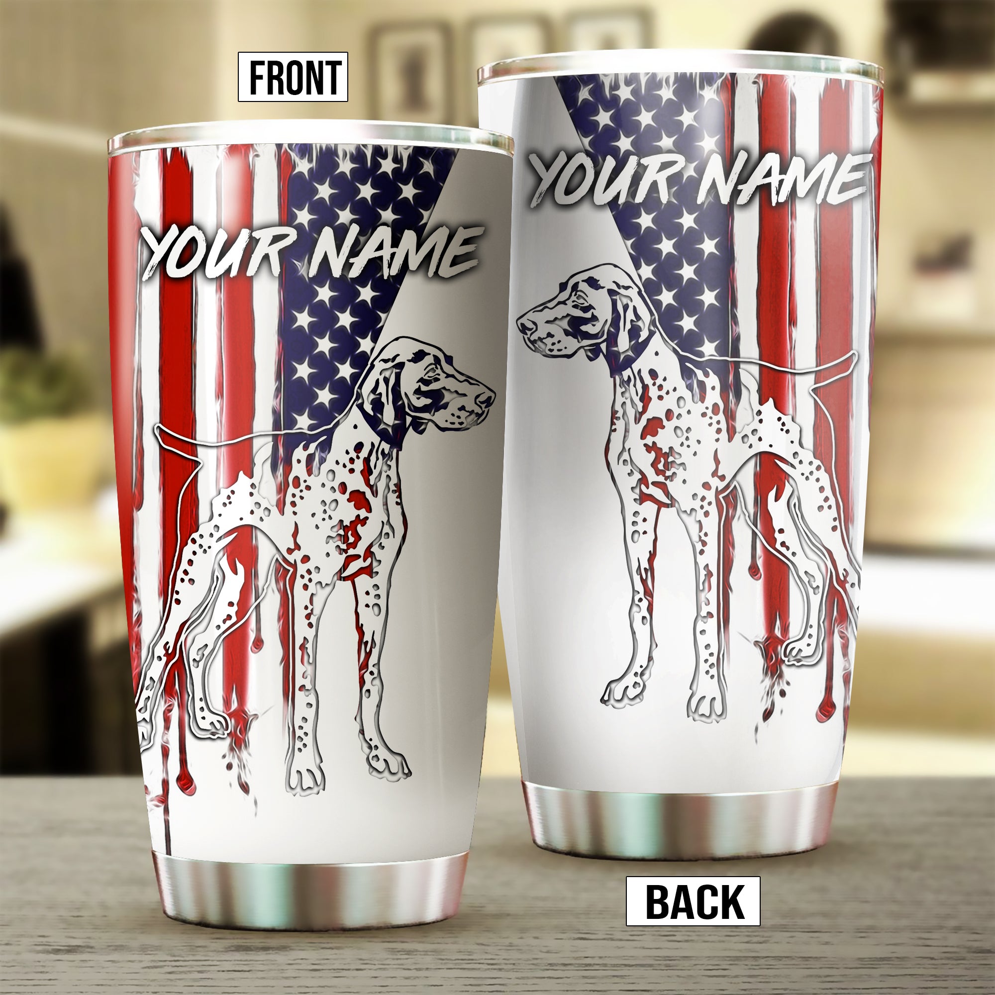 German Shorthaired Pointer Dog American Flag Custom Name Stainless steel Tumbler Cup FSD4455