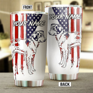 Brittany Dog American Flag Custom Name Stainless steel Tumbler Cup FSD4455
