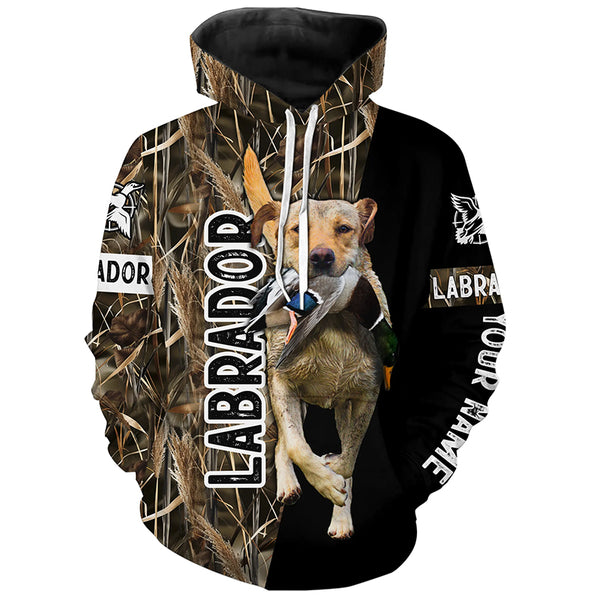 Duck Hunting with Dog Yellow Labrador Retriever Waterfowl Camo custom Name Shirts for Duck Hunters FSD4531