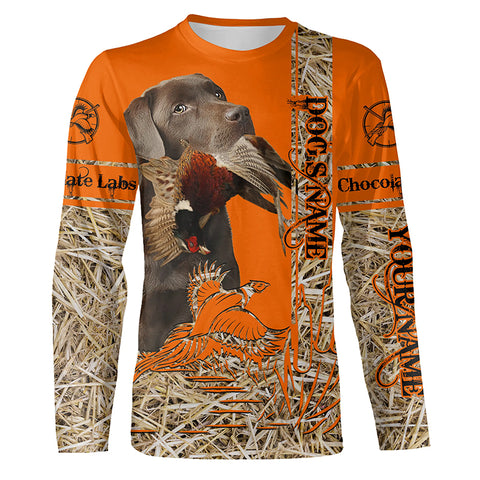 Chocolate Labrador Retriever Dog Pheasant Hunting Blaze Orange Hunting Shirts for Hunter, Bird Hunters FSD4158