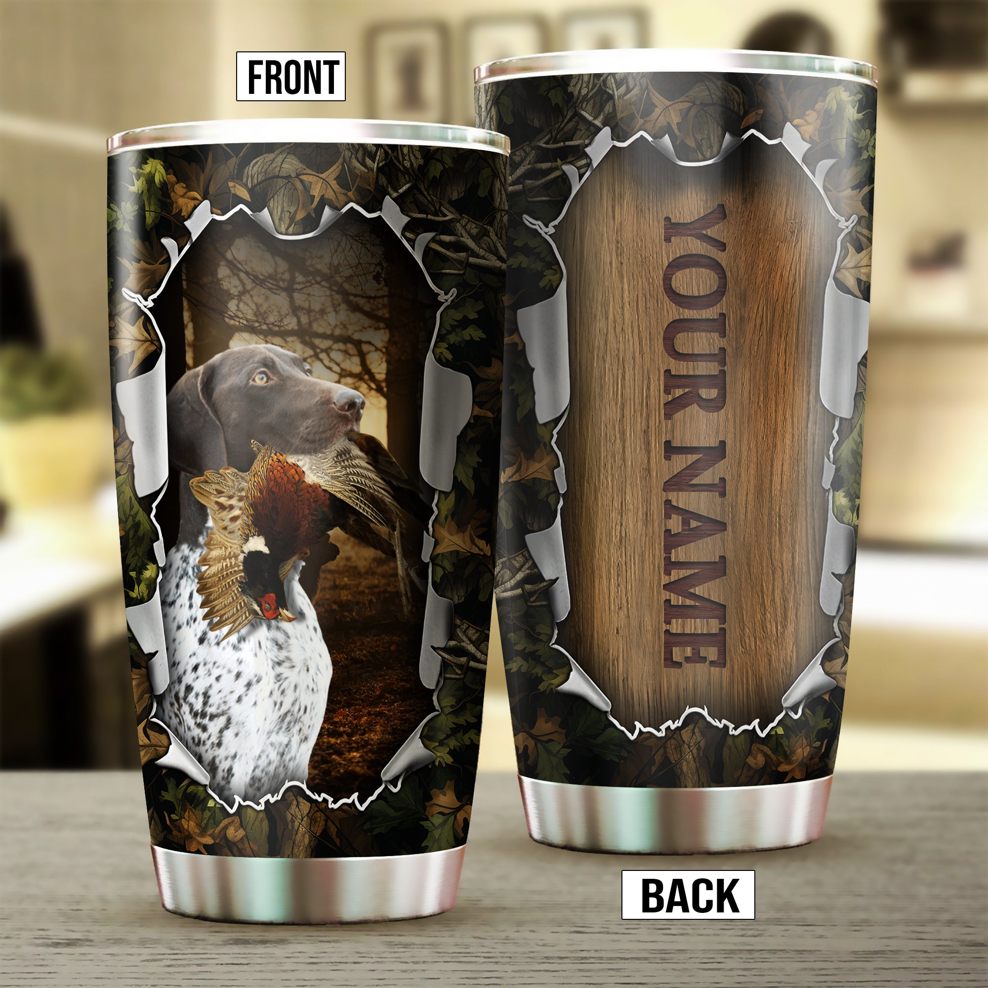 German Shorthaired Pointer Bird Hunting Dog Custom Name Stainless steel Tumbler Cup FSD4456