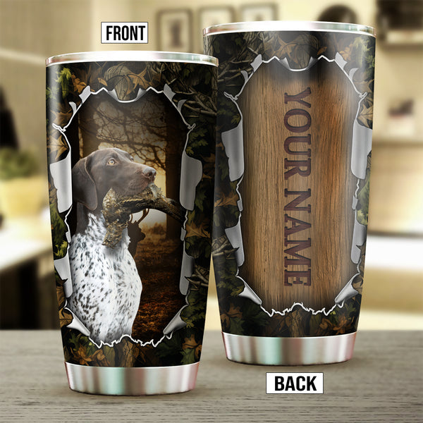 German Shorthaired Pointer Bird Hunting Dog Custom Name Stainless steel Tumbler Cup FSD4456