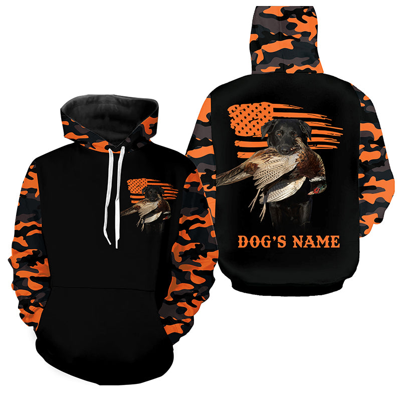 Black Labrador Retriever Dog Hunting Pheasant American flag Custom Name Shirts for Hunter FSD4474