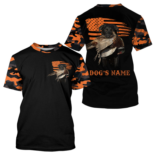 Black Labrador Retriever Dog Hunting Pheasant American flag Custom Name Shirts for Hunter FSD4474