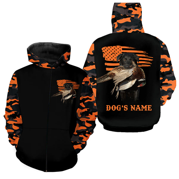 Black Labrador Retriever Dog Hunting Pheasant American flag Custom Name Shirts for Hunter FSD4474